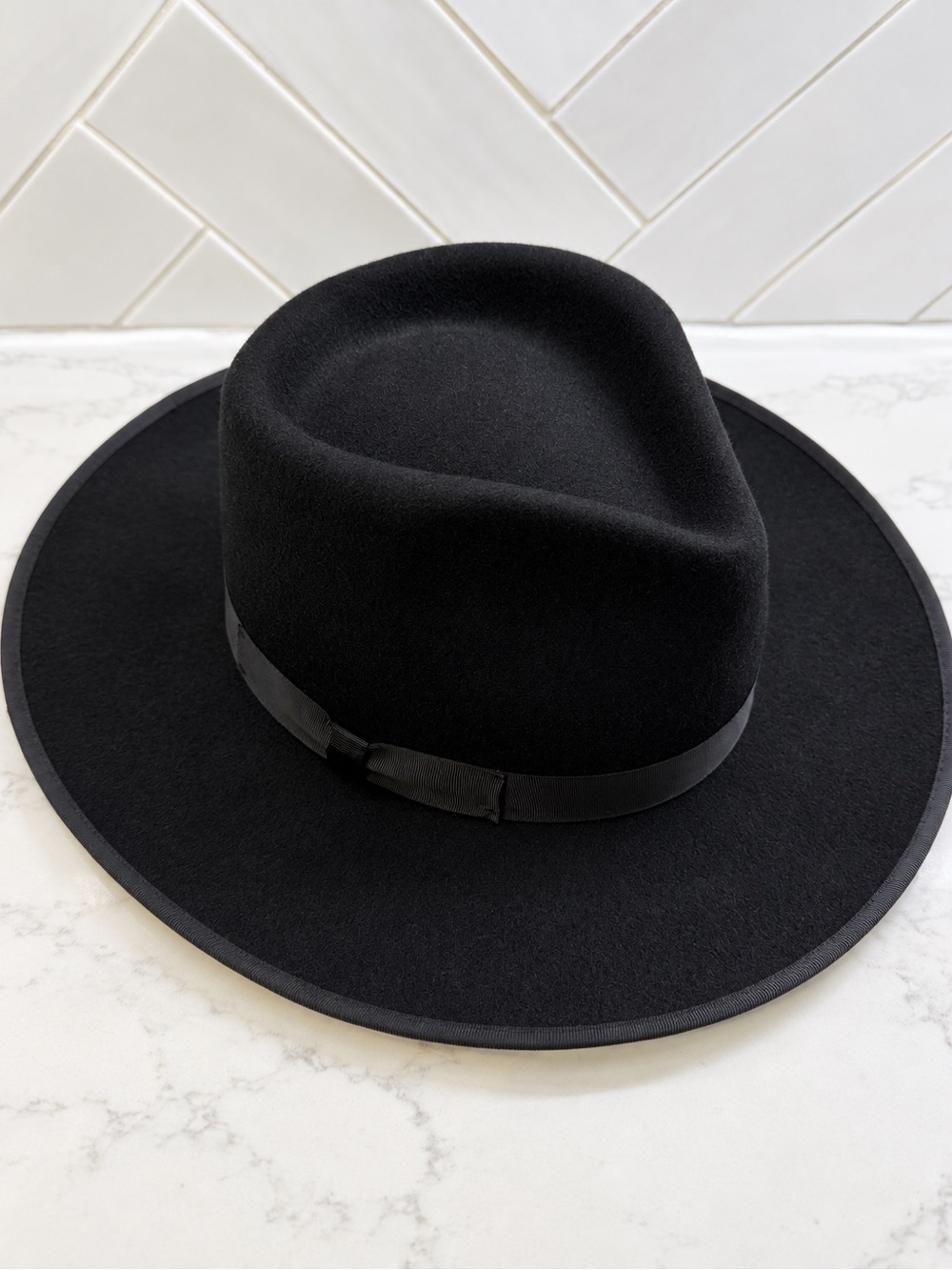 Gigi Pip Black Wool Wide Brim Rancher Fedora Hat Size 59